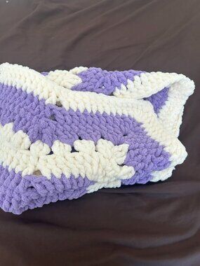 White and Purple Crochet Blanket